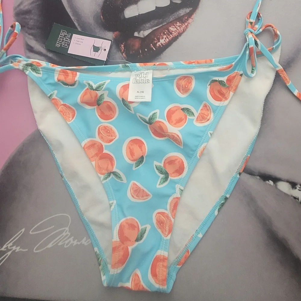 Blue Orange Pattern-Women's Blue and Orange-sideTie- Bikini Bottom